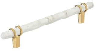 Amerock Carrione 6-5/16 inch (160mm) Center-to-Center Marble White/Champagne Bronze Cabinet Pull, BP36650MWCZ