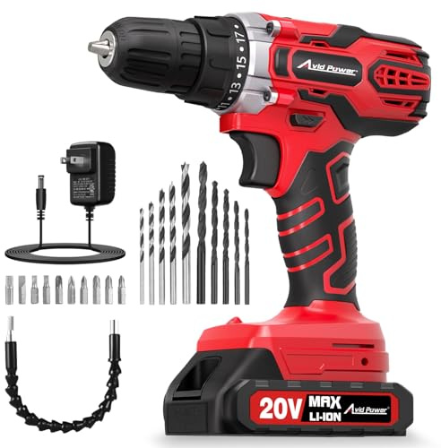 AVID POWER 20V MAX Power Drill Kit, Cordless Drill Set with Battery and Charger, 2 Variable Speed, 3/8-Inch Keyless Chuck, 19 Position and 22pcs Bits