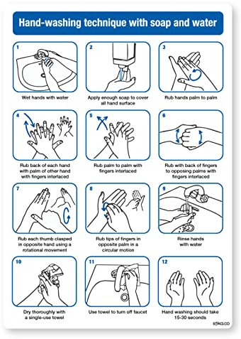 stika.co Hand Washing Technique Poster Sign | Hygiene Standards Safety Sign | Toilet & Washroom Sign | School, Office, Preschool | Laminated Self-Adhesive Vinyl (A4-297 x 210mm)