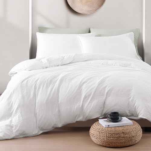LANE LINEN Double Duvet Cover Set White - Pre Washed Soft Microfibre Polyester Duvet Cover with Pillow case - Bedding Quilt Cover Set