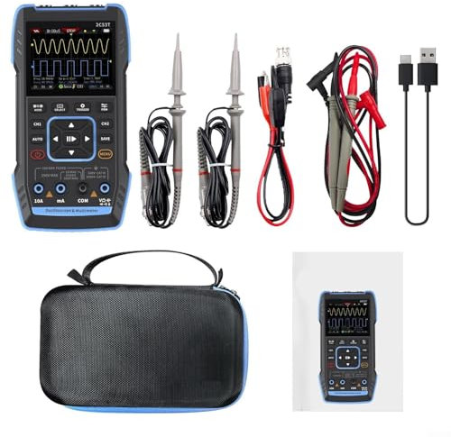 Uwithdanceme 2C53T Osciloscopio Multímetro 2 Canales 50M Osciloscopio Digital Generador de Señal 3 en 1 Generador de Señal Portátil de Mano (2C53T con P6100x2)