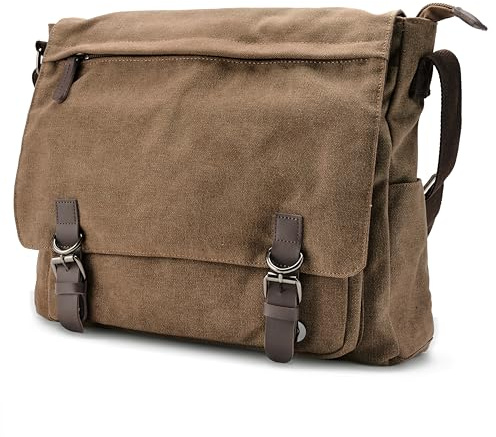 Trendhim Bolso bandolera de lona marrón caramelo para hombre, ligero, bolso de viaje con correa ajustable y múltiples bolsillos, perfecto para el trabajo, la escuela y el uso diario, Brown, 36 x 34 cm