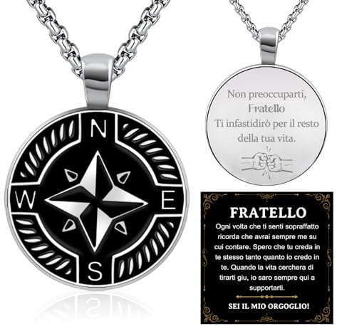 FANCIBAND Regalo Fratello Collana Uomo Acciaio Inox 316L con Bussola Collanae per Minore Fratello Maggiore Regali per il Fratello Compleanno Laurea Ritorno a Scuola Natale