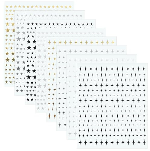 8 hojas de pegatinas de estrellas para uñas, pegatinas 3D para uñas, autoadhesivas, doradas, plateadas, negras, blancas, para decoración de uñas, estrellas, irregulares, para mujeres, manicura