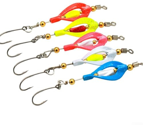 Besttoolifes Trout Master, set di esche artificiali da pesca a doppio cucchiaio, 5 pezzi, in lega di zinco, con lame rotanti opposte, per trote in fiumi, laghi, torrenti (sezione B)