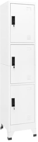 Iiaky Taquilla Vestuario metálica Taquilla de Metal Armario metálico Estrecho para Garaje, Oficina, Gimnasio, Vestuario, Locker Individual-Blanco-con 3 candados