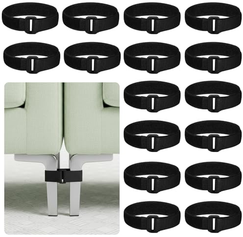 KFHENSOMR 16 Pcs Sectional Couch Connectors Universal Small Sofa Couch Connector Straps Heavy Duty Nylon Couches Connector Straps Bands Quick Install for Fasten Sliding Sofa Legs Together (Black)