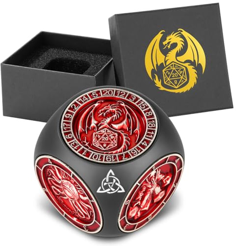 DND Fingertopp spinner-tärning, metalltärningsset med 3D-mönster, polyhedral roterande speltärning, för DND-gåvor med Dragon logo presentask, rollspel brädspelstillbehör, svart och röd