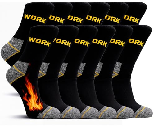 PS PROUTHS 6 Pares Calcetines Trabajo Hombre Mujer Invierno – 95% Algodón Resistente, Interior de Rizo Acolchado, Talón y Punta Reforzados (FR/ES, Números, 35, 40, Regular, Regular, N-021)