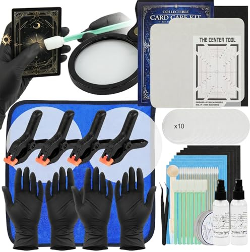 FETUSI Kit de nettoyage de cartes, polissage et restauration de cartes à collectionner avec gabarit de fixation et mousse EVA, idéal pour l'entretien des cartes classées PSA, les cartes de sport, les