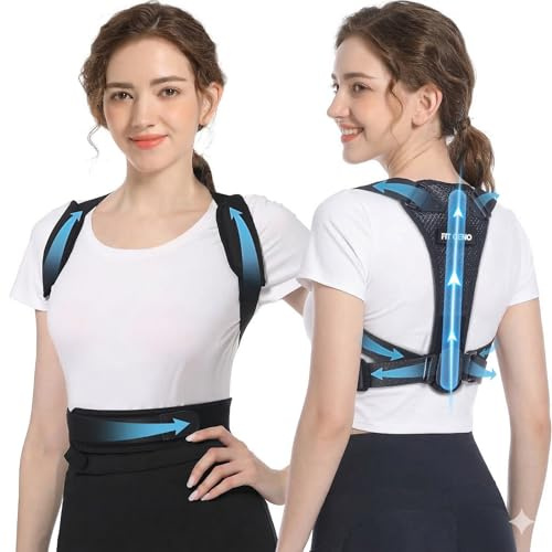 Fit Geno Posture Corrector for Petite Women and Men: Adjustable Upper Back Brace - Improve Posture Correct Hunchback Slouching Invisible Under Clothes (Medium)