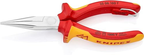 Knipex Pinza per Meccanica - con Becchi Mezzotondi con Tronchese (Pinza per Radiotecnici) Cromata, Isolante, Collaudati Vde; Incorporato per Agganciare Una Protezione Anticaduta 160 Mm 25 06 160 T