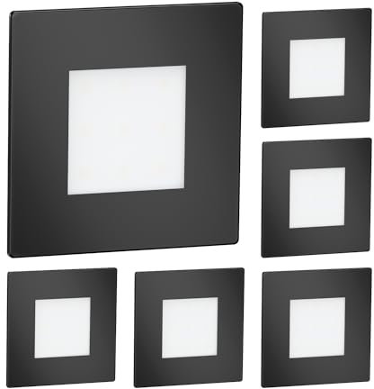 ledscom.de 6 Stück LED Treppenlicht/Wandeinbauleuchte FEX für innen und außen, eckig, schwarz, 85 x 85mm, warmweiß