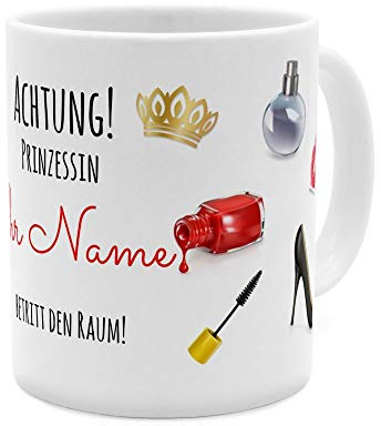 printplanet® Tasse mit Namen personalisiert - Motiv Prinzessin - individuell gestalten - Farbvariante Weiß