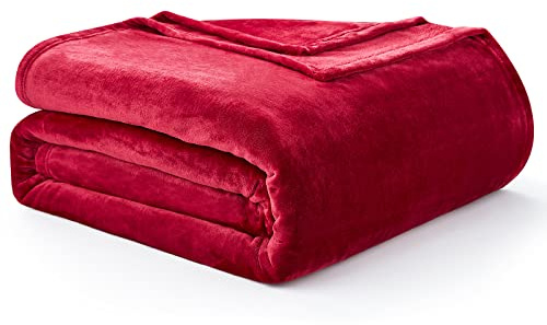 EHEYCIGA Single Fleece Throw Blanket for Sofa 130x165cm, Red | Soft Fluffy Blanket for Bed, Warm Large Throws for Adults, Fit All Season