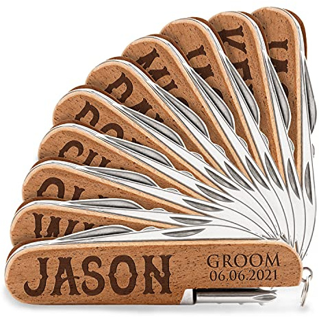Set of 10 - Personalized Pocket Knife w/Name & Date, 10 Font Option - Personalized 8-Function Multi-Tool Pocket Knives, Custom Engraved Knives, Groomsmen Gift, Gift for Him