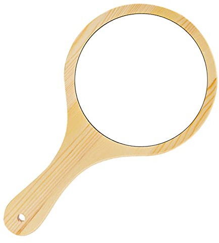 Pamtns Miroir à Main Rond en Bois - Circulaire Avec Manche - Miroir Portable Professionnel Pour Maquillage
