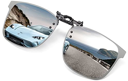 FF FRAZALA Clip On Sunglasses Polarized, UV400 & Anti-Glare Lenses for Prescription Glasses Unisex (Silver Mirrored)