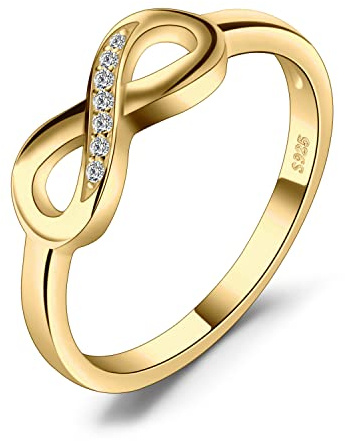 JewelryPalace Zircone Cubique Infini Bague Femme Argent 925, Bague de Fiançailles Femme, Plaque Or Jaune Bagues Anniversaire Mariage Promise Alliance, Bijoux femme