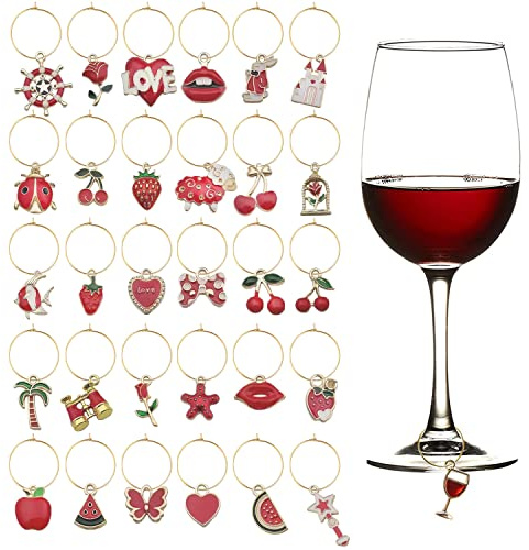VICDUEKG 31 st vinglas-hängberlocker, glasidentifiering, dryckesmarkeringar, glasmarkör, tema strand, dryckesmarkör, festdekoration för fest, vinglas, vin, cocktail, champagne, Glas