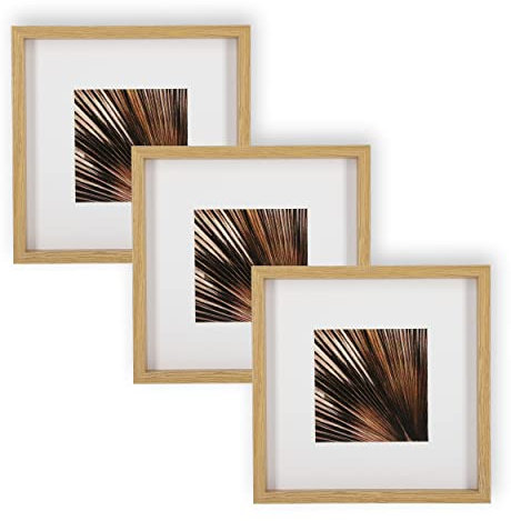 Wackadoo Bilderrahmen 3er Set quadratisch 23x23 cm Eiche Fotowand Fotorahmen mit Glas Picture frame Holz mit Passepartout 13x13 cm