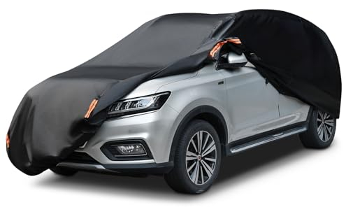 WAWOFUN Auto Abdeckplane Wasserdicht Autoplane Autoabdeckung, Staubdicht Kratzfest UV-Schutz Autoabdeckung mit Baumwollfutter, Autogarage Abdeckplane für SUV 460 bis 485 cm Schwarz