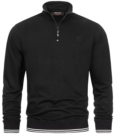 Indicode Herren INNate Sweatshirt mit Stehkragen und Reißverschluss | Herrenpulli für Männer Black, L