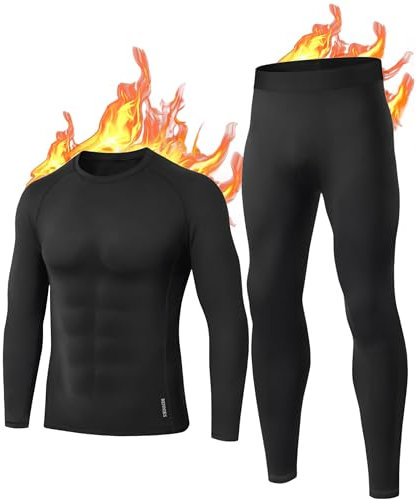BENNIES Thermal Underwear Mens Set Mens Thermals Top and Bottoms Long Sleeve Tops Long Johns Thermal Base Layer Thermals Men's Thermal Underwear for Winter Ski Sports XL Black