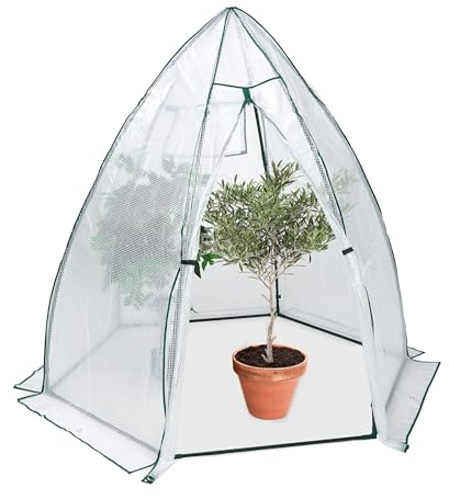 Relaxdays Invernadero, de Plástico, 185 x 180 x 160 cm, Protección Plantas en Invierno, Puerta y Ventana, Transparente