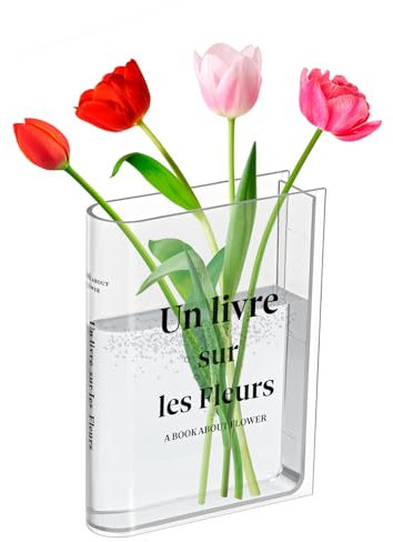 Bczhieulw Vaso decorativo da interno，Vaso fiori，Vaso per fiori da interno，Vaso trasparente，Vasi moderni da interno design，Vaso libro trasparente，Per soprammobili moderni particolari，arrangementi Flore