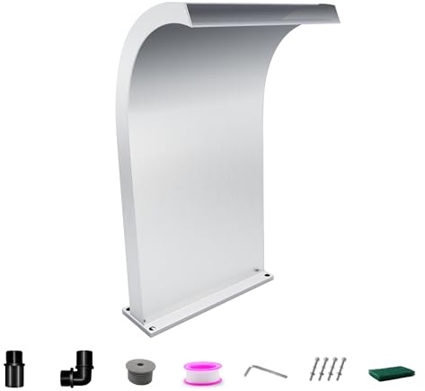 LONGRUNNEW Waterfall Spillway Stainless Steel Pool Fountain Curved with Accessories, Pond Waterfalls S-Shaped Outdoor Water Spillway Fountains Kit for Garden Patio Swimming Pool Decoration-51cm Height