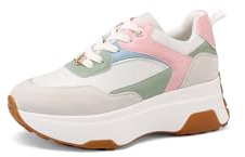 QUEEN HELENA Zapatillas de deporte de plataforma casuales para mujer X30-21, X32 35 Blanco Multicolor, 39 EU
