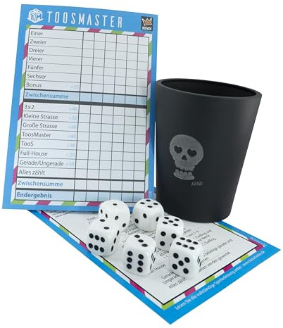KENDi GAMES Gobelets à dés en plastique souple - Noir - Tête de mort - 6 dés - Guide de démarrage rapide (français non garanti)