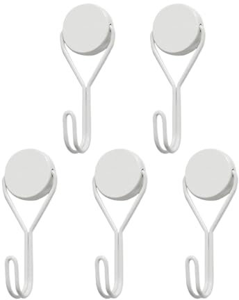 OHREN Lot de 5 Crochets Magnétiques Extra Forts pour Cuisine, Chambre, Bureau, Réfrigérateurs, Barbecue, Outils de Jardin, Lumières Décoratives (blanc)