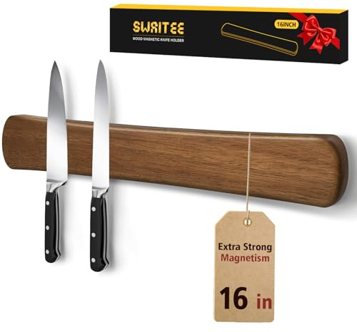Swaitee Magnetic Knife Holder for Wall, 16 Inch Wood Knife Strip with Strong Magnetism, Kitchen Accessories Organizer, Housewarming Gifts for New Home, Storage Space Savers for Apartment/Rv/Farmhouse