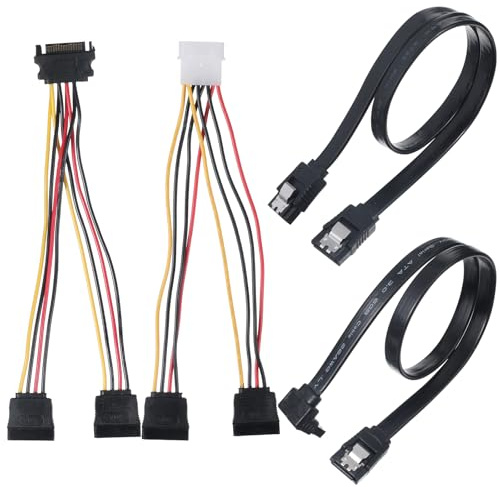 Jxiwfvl 4 Pack SATA Cable Data & 15 Pin Power Splitter Cables - 6.0 Gbps High-Speed Data Transfer SATA Cable Kit Compatible Hard Drive Power Cables with Hard Drives Ssds Ssd Adapter Kit