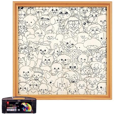 Gacqpli Cadre Photo De Chien À Colorier, 30X30Cm Coloriez Votre Propre Puzzle En Bois, Puzzle De Décoration De Table Avec Marqueurs, Pour Enfant, Filles, Amoureux Des Animaux, Réunions De Famille