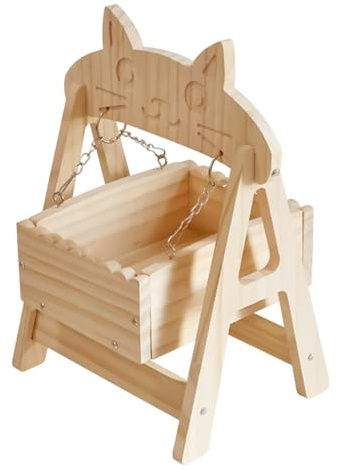 Amaca in legno per piccoli animali – Culla in legno massello, altalena e a dondolo | Cavie interne per animali domestici, cincillà, criceti, gerbilli, topi, conigli, gerbillo, gerbillo, topo