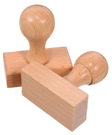 WEKAMOS Lot de 2 Tampons Vierges en Bois de Hêtre 50x25x15mm Poignée Ronde, Supports pour Scrapbooking et Loisirs Créatifs, Tampons Personnalisables pour Garçon et Filles et Activités
