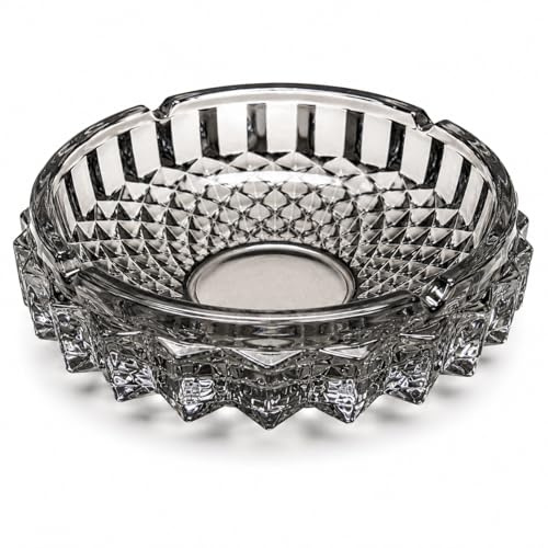 Posacenere in vetro da 15 cm, design con taglio di cristallo, per sigarette, sigari e tavolo, decorativo, grigio fumé, per casa, ufficio, patio, bar, salotto, tavolino JR2565