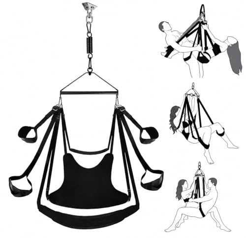 400kg Heavy Duty Love Swing for Couples, 360° Swivel Swing with Padded Seat, Neck Support, Adjustable Straps and Complete Ceiling Mount Kit, Matte Black | 400kg Heavy Duty Love Swing for Couples