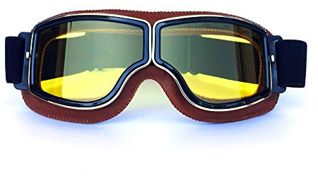 HONCENMAX Vintage Goggles Sports Sunglasses Helmet Steampunk Eyewear for Outdoor Motocross Racer Motorcycle Cruiser Scooter Goggles Retro - Brown Frame Yellow Lens
