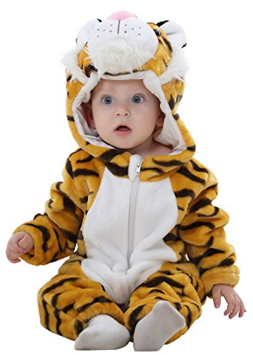 COOKY.D Neonato con Cappuccio Romper Flanella Autunno Inverno Onsie Tuta Manica Lunga per Bambini Ragazze Ragazzi,24-30 Mesi,Tiger