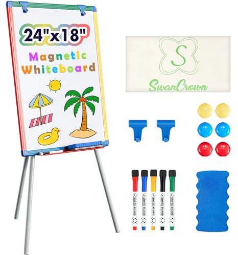 Dry Erase Board White Board for Kids 24x18 inch Art Easel for Kids Magnetic Tripod Whiteboard Art Easel and Flipchart Board with a Height-Adjustable Stand Perfect for Kid