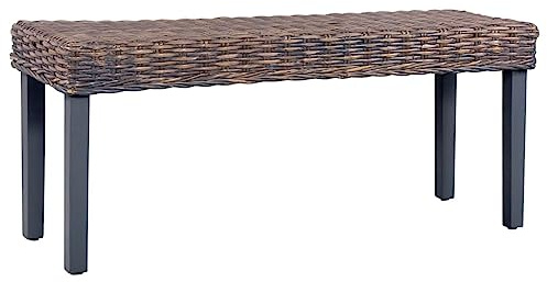 vidaXL Banco Asiento Silla Mueble Decoración Recibidor Entrada Comedor Cenador Hogar Interior de Ratán Kubu Gris 110 cm Madera Maciza de Caoba