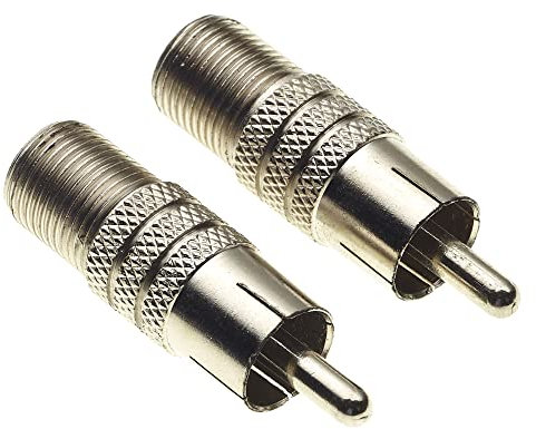 Keple Nickel Körper RCA Phono zu F Typ Buchse Adapter, 2 Stück - Phono Stecker zu TV Koaxial Typ F Buchse Adapter mit Schraube Design, Packung mit 2 RCA Composite männliche Adapter, CCTV-Stecker