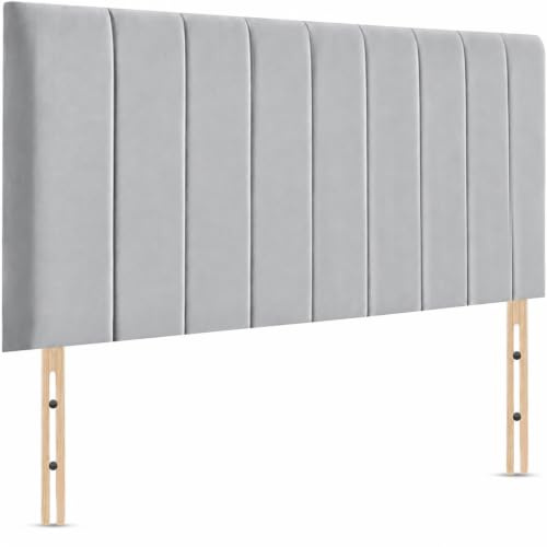 Elixir Furniture Portland Divan Headboard – 5ft King Size | 20-Inch Tall Upholstered Headboard | Plush Velvet in Silver | Elegant Padded Design (Silver, 5ft King Height-20inch)