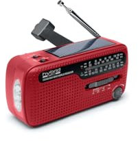 MUSE Tragbares Solar Radio, Kurbelradio mit Wiederaufladbarer Batterie und Powerbank-Funktion, LED Taschenlampe & Leseleuchte | für Camping Ourdoor, MH-07 RED, Rot
