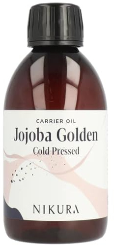 Nikura Jojoba Oil Golden - 250ml | For Skin, Hair Growth, Face, Body, Scalp, Eyelashes & Nails | Moisturising & Hydrating | For Essential Oils | Natural, Vegan & UK | BPA Free