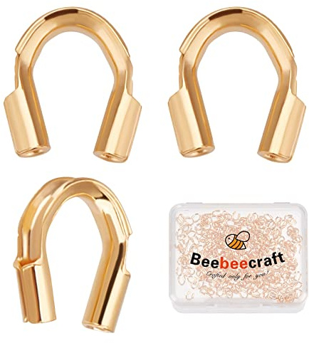 Beebeecraft 300 Pièces Guardian en Laiton Plaqué Or 18K Forme U - Boucles de Protection Fil Bijoux (Trou: 0.6 mm)